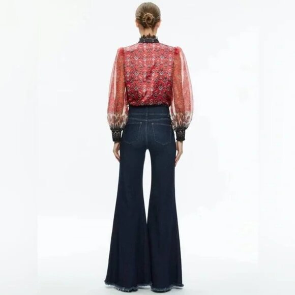 Alice + Olivia Bettina Blouson Sheer Sleeve Blouse Allure Medallion XS - Picture 6 of 17